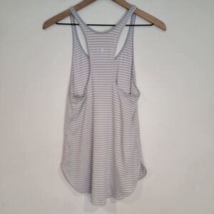 Lululemon Cool Racerback Tank Womens White Gray Striped Scoop Neck Logo